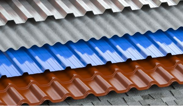 multiple coloured metal shingles stacked on an old roof with mismatched shingles